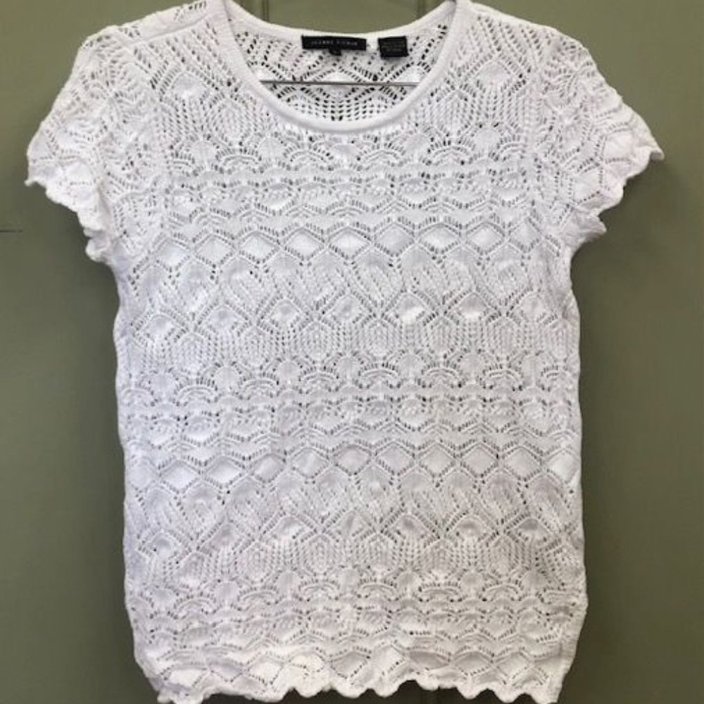 Crochet White Short Sleeves Blouse